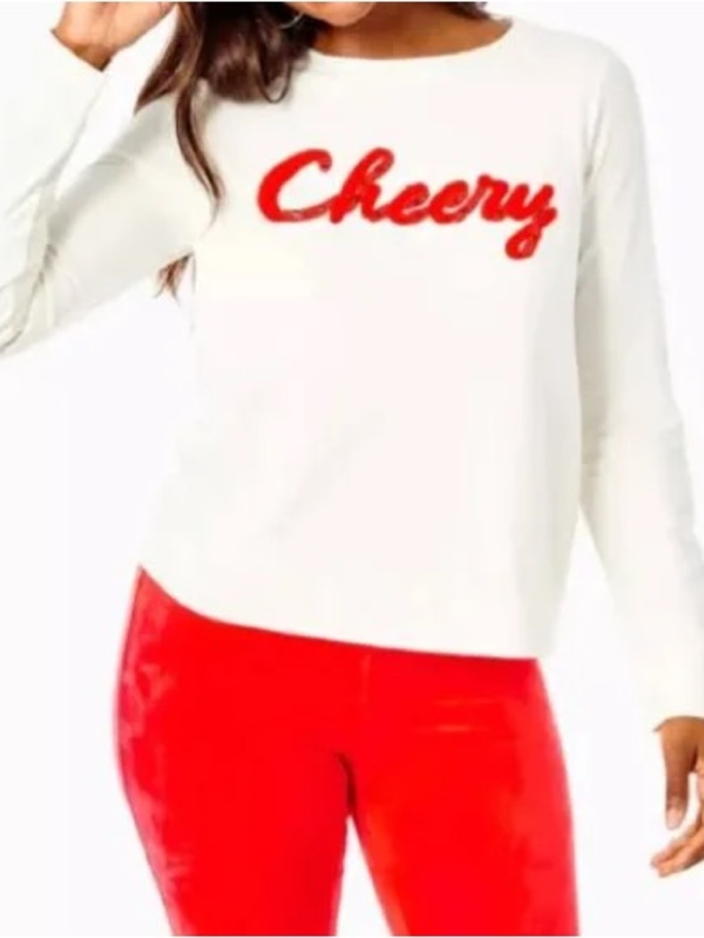 Lilly Pulitzer White Sweater with Red "Cheery" Script